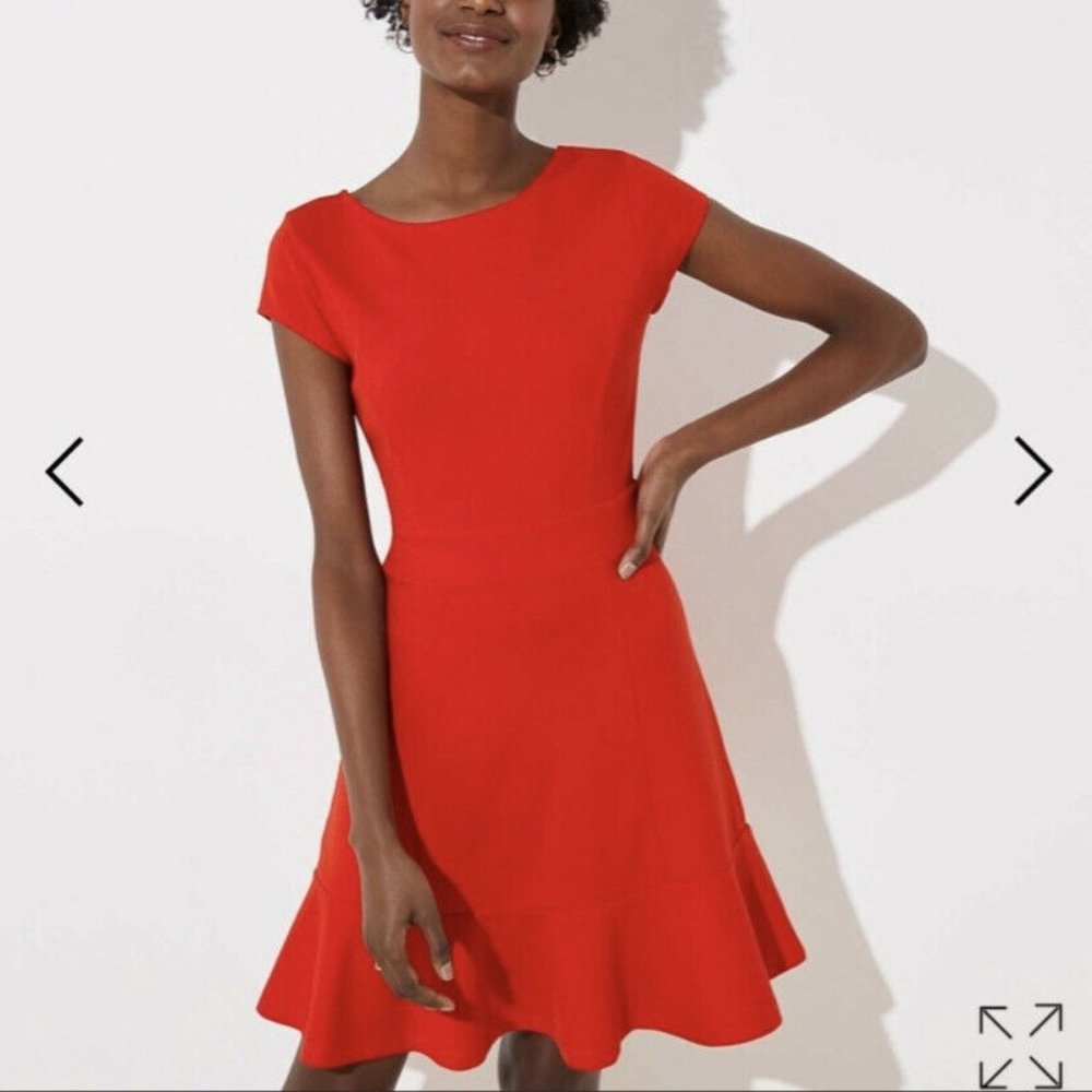 Loft Womens Red Short Sleeve Stretch Boat Neck Back Zipper Aline Dress Size 4